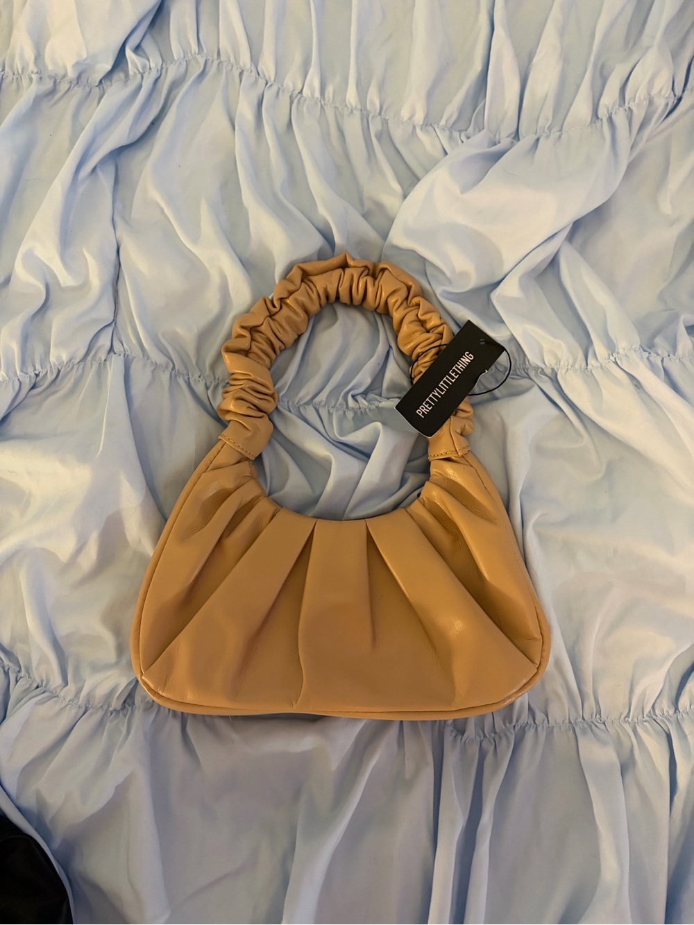 PrettyLittleThing Tan Ruched Strap Pleated Mini Shoulder Bag